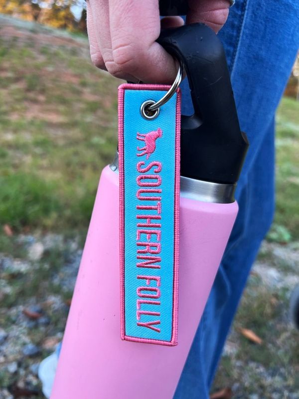 Southern Folly Embroidered Keychain Blue & Pink